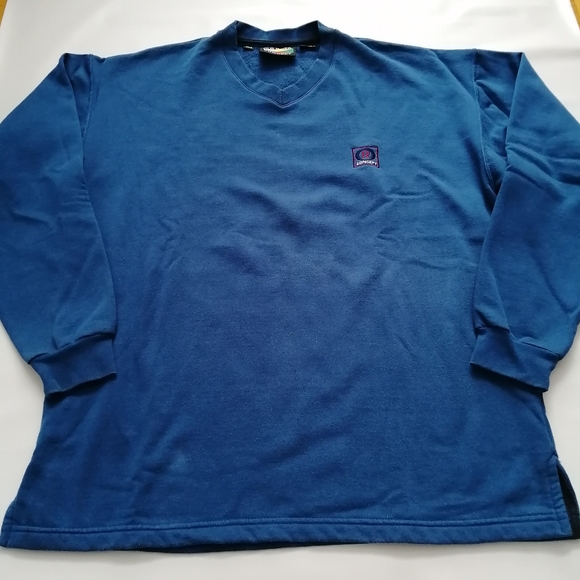 Old River Concept Vintage Blue V-Neck Sweater Medium - Picture 4 of 9